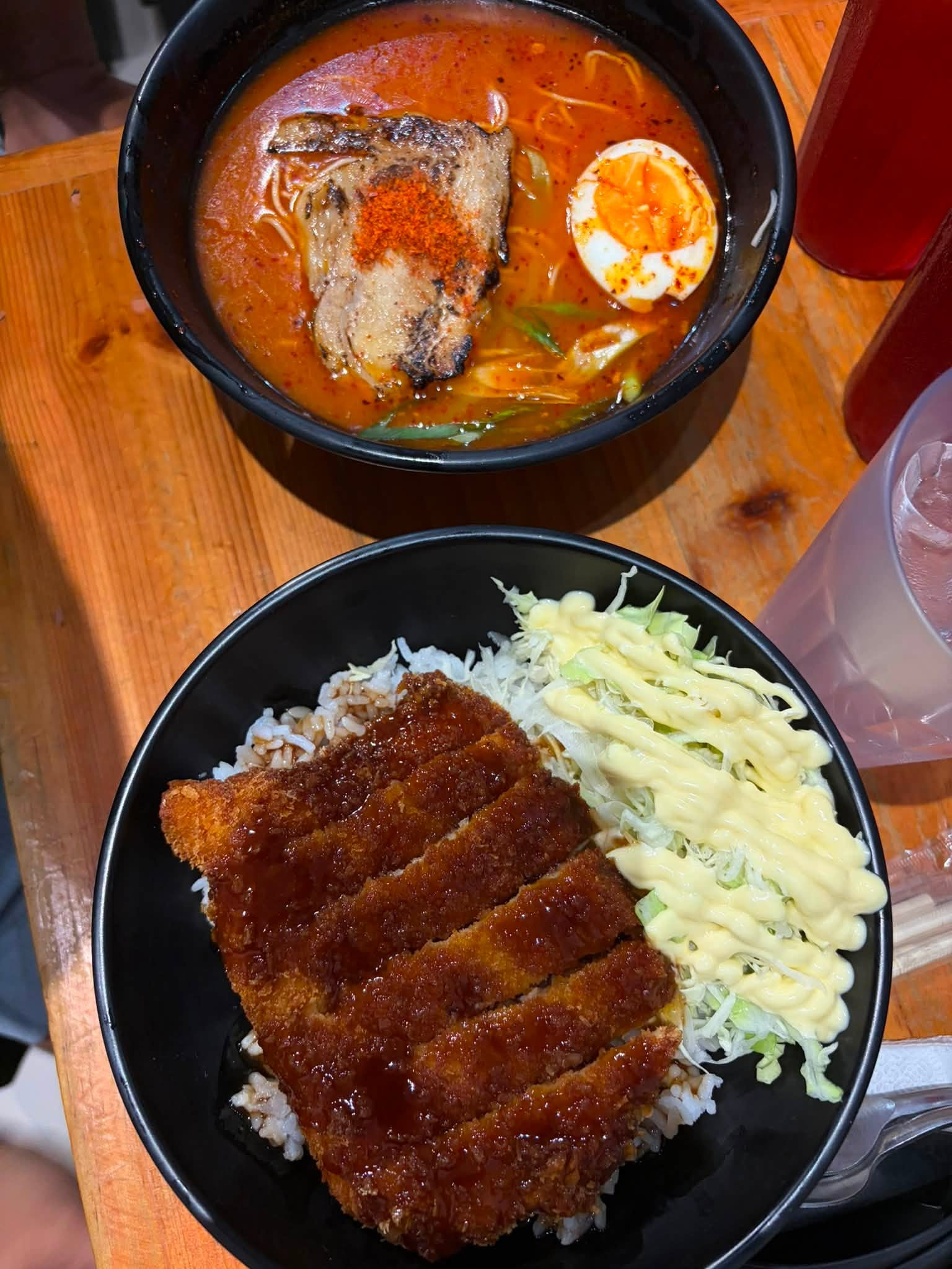 Spicy ramen and katsu rice